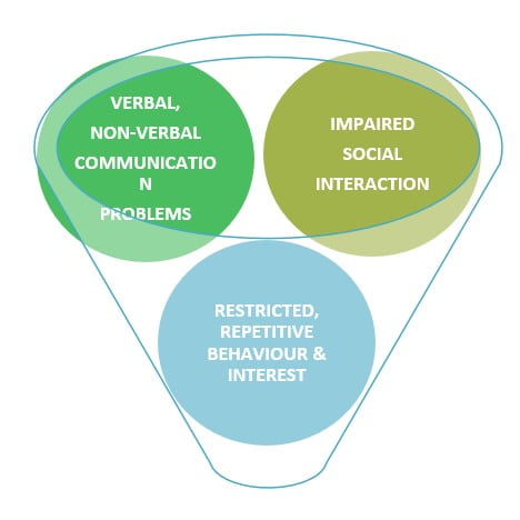 Triad of Autism - Verbal, Non-Verbal Communication Problems, Impaired social interaction, restricted repetitive behavior and interest